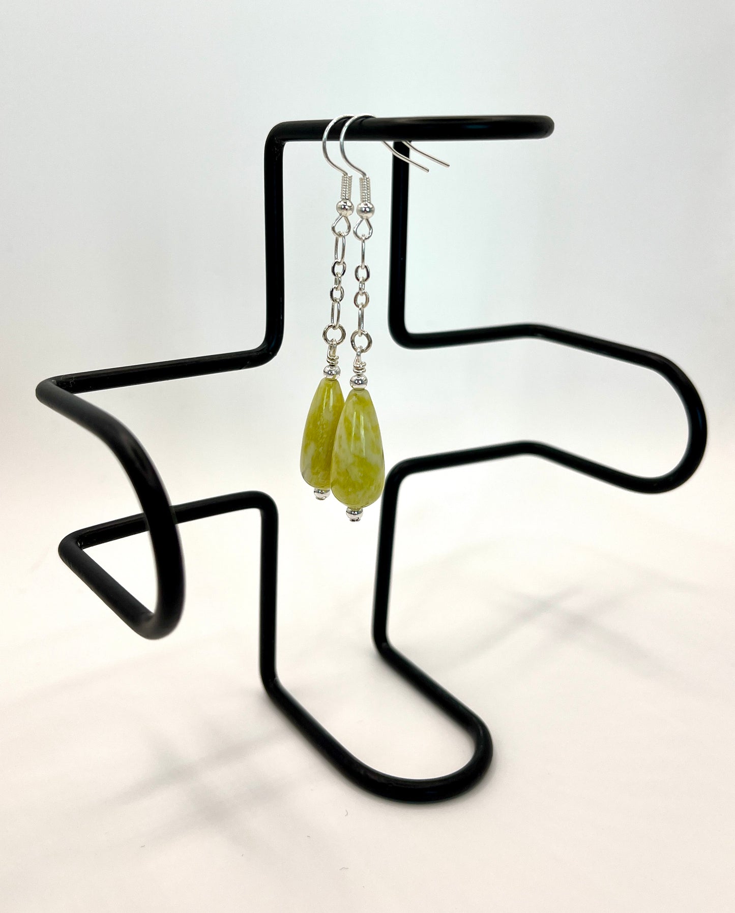 Serpentine tear drop earrings, silver findings