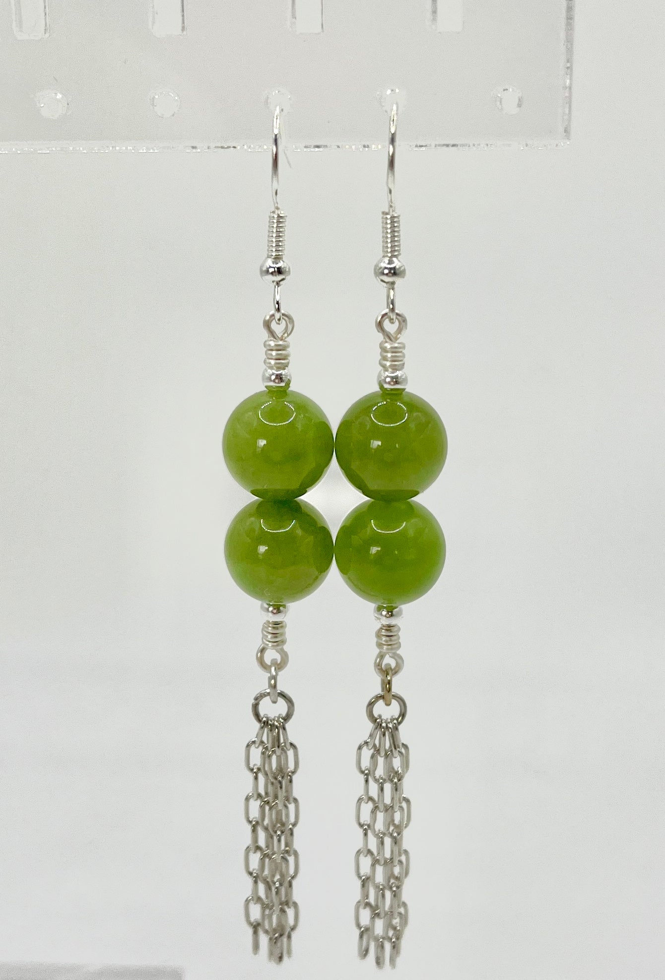 Jade round earrings, silver findings