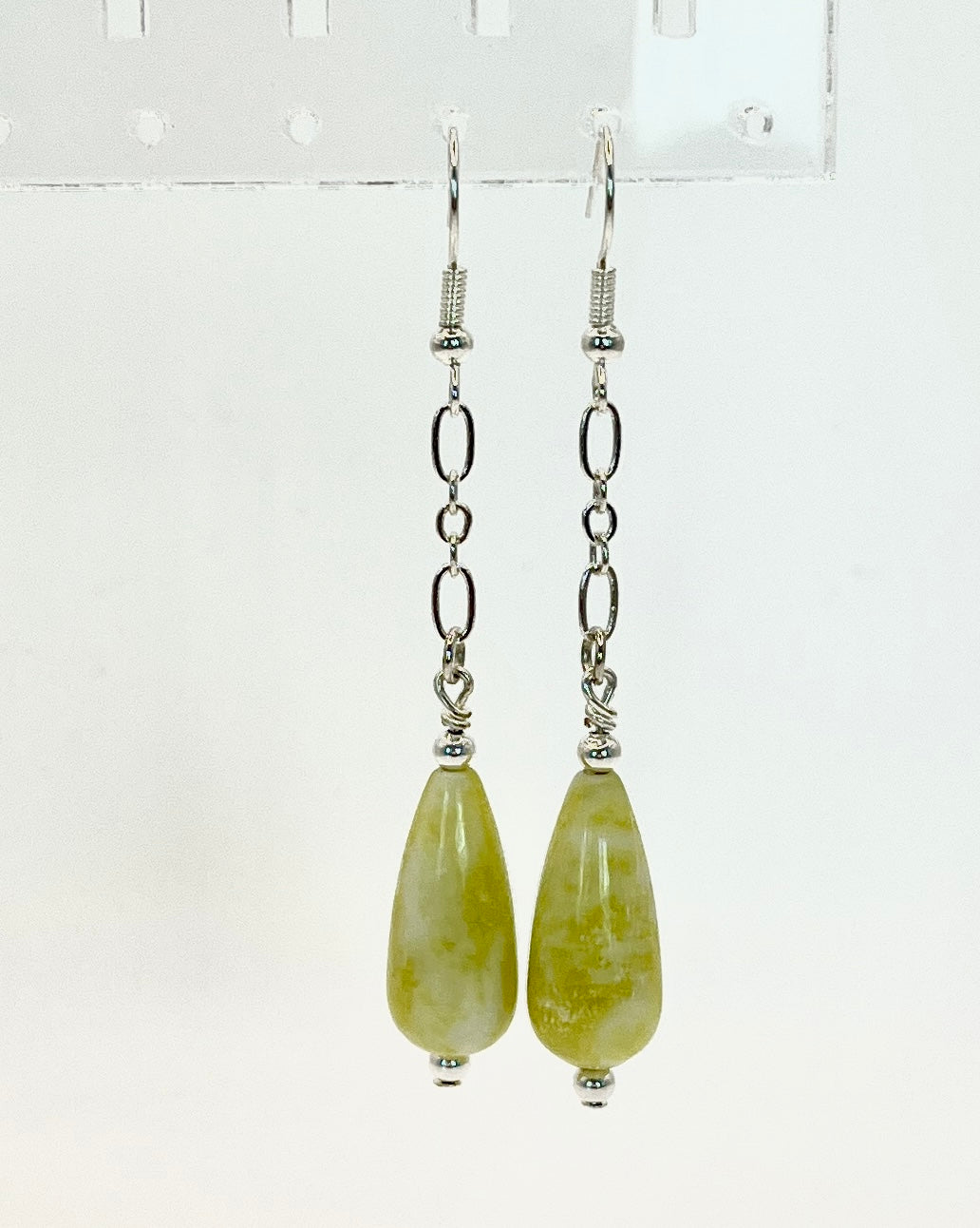 Serpentine tear drop earrings, silver findings