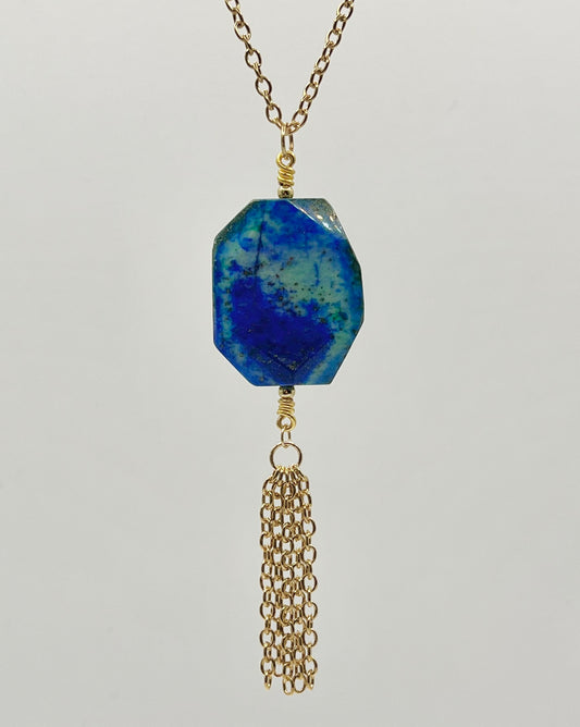 Chrysocolla pendant, 24 inch gold chain