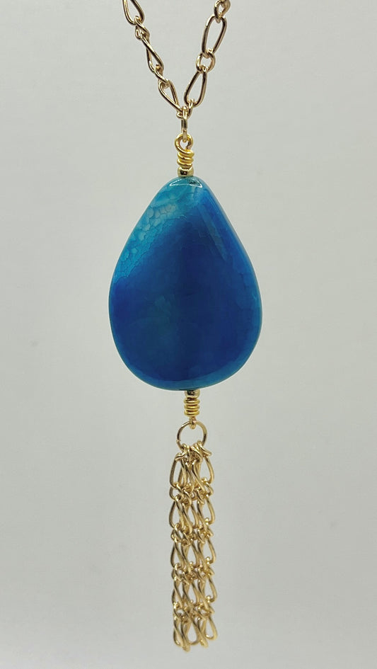 Blue agate pendant, gold findings