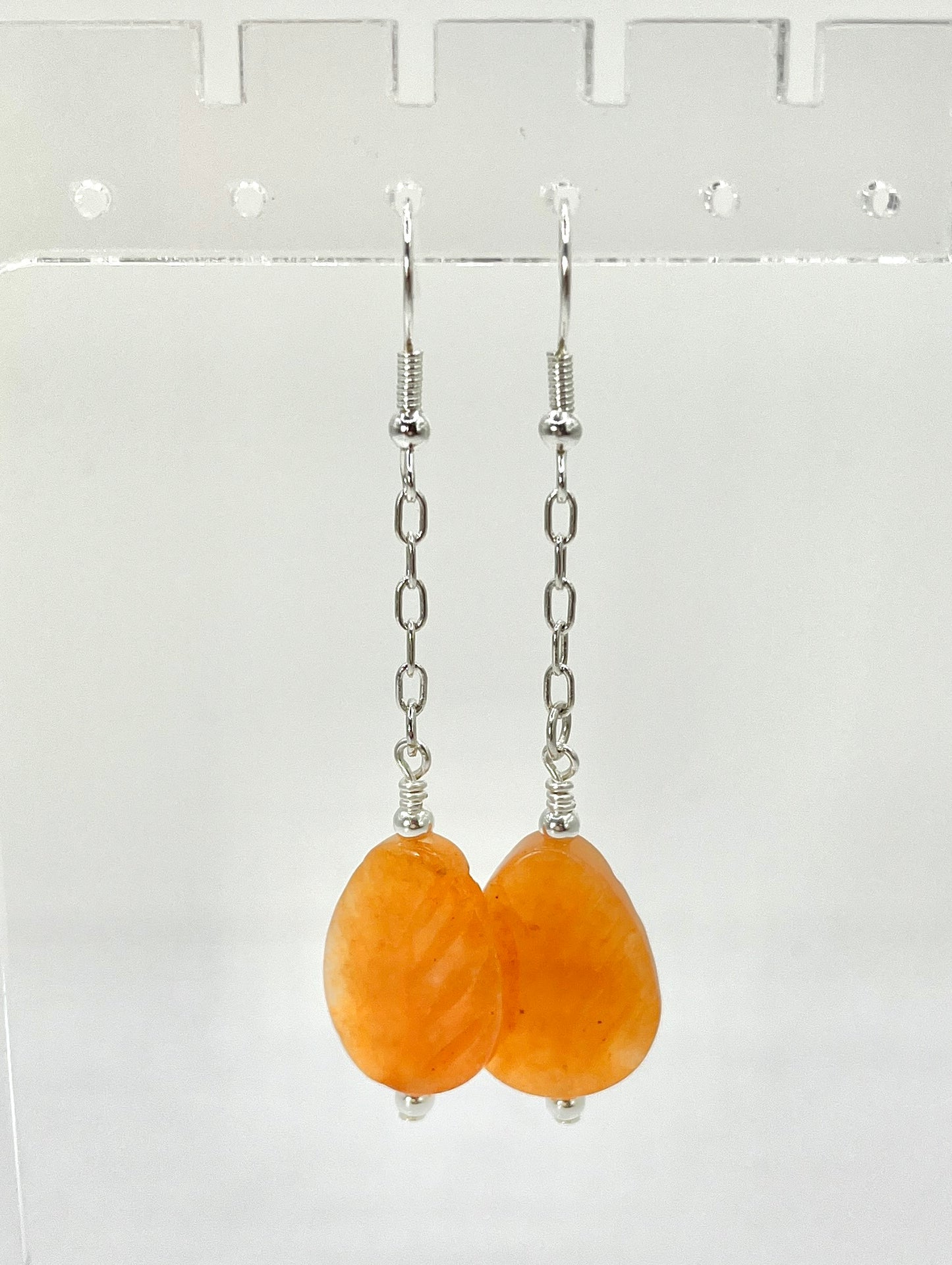 Carnelian leaf - drop earrings, silver findings