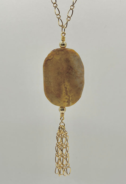 Jasper pendant, gold findings