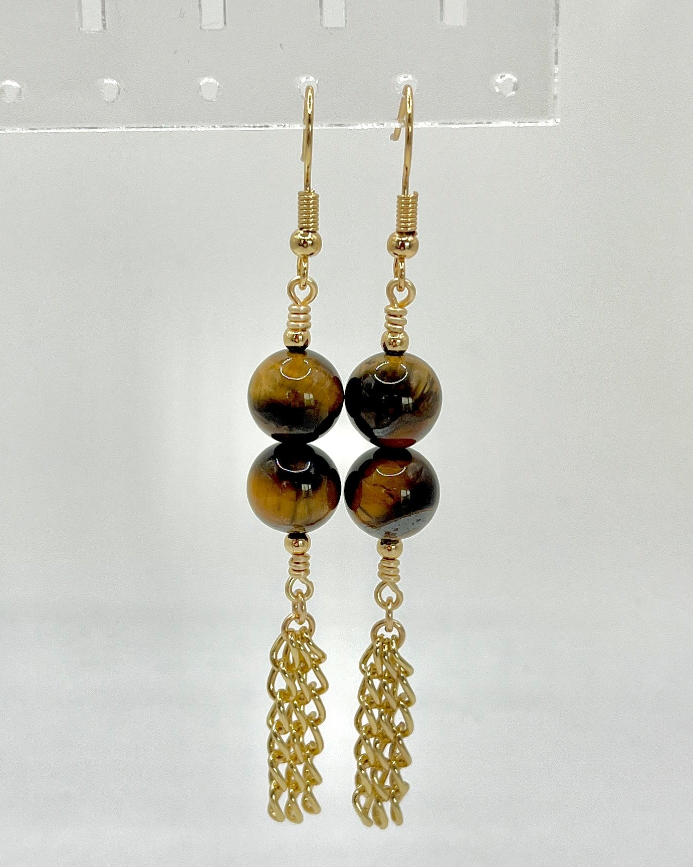 Tiger's Eye earrings, round, gold findings